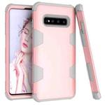 For Samsung Galaxy S10+ Contrast Color Silicone + PC Shockproof Case(Rose Gold+Grey)