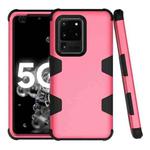 For Samsung Galaxy S20 Ultra 5G Contrast Color Silicone + PC Shockproof Case(Rose Red+Black)