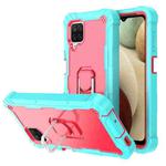 For Samsung Galaxy A12 5G PC + Rubber 3-layers Shockproof Protective Case with Rotating Holder(Mint Green + Rose Red)