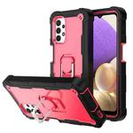 For Samsung Galaxy A32 5G PC + Rubber 3-layers Shockproof Protective Case with Rotating Holder(Black + Rose Red)