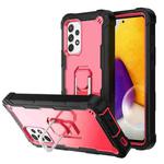 For Samsung Galaxy A72 5G / 4G PC + Rubber 3-layers Shockproof Protective Case with Rotating Holder(Black + Rose Red)