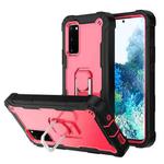For Samsung Galaxy S20 FE / FE 5G PC + Rubber 3-layers Shockproof Protective Case with Rotating Holder(Black + Rose Red)