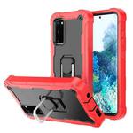 For Samsung Galaxy S20 FE / FE 5G PC + Rubber 3-layers Shockproof Protective Case with Rotating Holder(Red + Black)