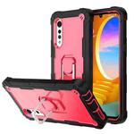 For LG Velvet PC + Rubber 3-layers Shockproof Protective Case with Rotating Holder(Black + Rose Red)