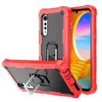 For LG Velvet PC + Rubber 3-layers Shockproof Protective Case with Rotating Holder(Red + Black)