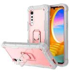 For LG Velvet PC + Rubber 3-layers Shockproof Protective Case with Rotating Holder(Grey White + Rose Gold)