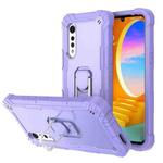 For LG Velvet PC + Rubber 3-layers Shockproof Protective Case with Rotating Holder(Purple)