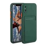 For iPhone X / XS Card Slot Design Shockproof TPU Protective Case(Dark Green)