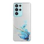 For Samsung Galaxy S21 Ultra 5G Hollow Marble Pattern TPU Precise Hole Protective Case(Blue)