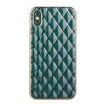 For iPhone X / XS Electroplated Rhombic Pattern Sheepskin TPU Protective Case(Dark Green)