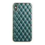 For iPhone XS Max Electroplated Rhombic Pattern Sheepskin TPU Protective Case(Dark Green)