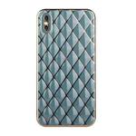 For iPhone XS Max Electroplated Rhombic Pattern Sheepskin TPU Protective Case(Grey Green)