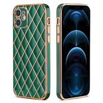 For iPhone 12 Electroplated Rhombic Pattern Sheepskin TPU Protective Case(Dark Green)