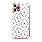 For iPhone 12 Pro Electroplated Rhombic Pattern Sheepskin TPU Protective Case(White)