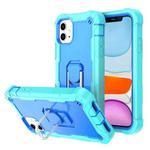 For iPhone 11 PC + Rubber 3-layers Shockproof Protective Case with Rotating Holder (Mint Green + Blue)