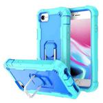 For iPhone SE 2022 / SE 2020 / 8 / 7 PC + Rubber 3-layers Shockproof Protective Case with Rotating Holder(Mint Green + Blue)