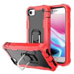 For iPhone SE 2022 / SE 2020 / 8 / 7 PC + Rubber 3-layers Shockproof Protective Case with Rotating Holder(Red + Black)