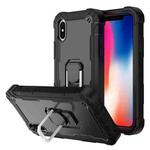 For iPhone X / XS PC + Rubber 3-layers Shockproof Protective Case with Rotating Holder(Black)