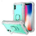 For iPhone X / XS PC + Rubber 3-layers Shockproof Protective Case with Rotating Holder(Grey White + Mint Green)