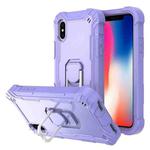 For iPhone X / XS PC + Rubber 3-layers Shockproof Protective Case with Rotating Holder(Purple)