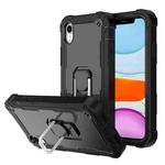 For iPhone XR PC + Rubber 3-layers Shockproof Protective Case with Rotating Holder(Black)