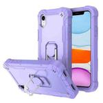 For iPhone XR PC + Rubber 3-layers Shockproof Protective Case with Rotating Holder(Purple)
