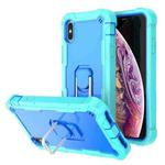 For iPhone XS Max PC + Rubber 3-layers Shockproof Protective Case with Rotating Holder(Mint Green + Blue)