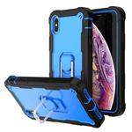For iPhone XS Max PC + Rubber 3-layers Shockproof Protective Case with Rotating Holder(Black + Blue)