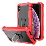 For iPhone XS Max PC + Rubber 3-layers Shockproof Protective Case with Rotating Holder(Red + Black)