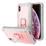 For iPhone XS Max PC + Rubber 3-layers Shockproof Protective Case with Rotating Holder(Grey White + Rose Gold)