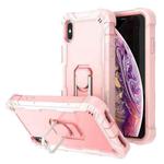 For iPhone XS Max PC + Rubber 3-layers Shockproof Protective Case with Rotating Holder(Rose Gold)