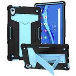For Lenovo Tab M10 HD 2nd Gen TB-X306X T-shaped Bracket Contrast Color Shockproof PC + Silicone Flat Protective Case(Black + Blue)