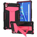 For Lenovo Tab M10 HD 2nd Gen TB-X306X T-shaped Bracket Contrast Color Shockproof PC + Silicone Flat Protective Case(Black + Rose Red)