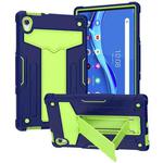 For Lenovo Tab M10 HD 2nd Gen TB-X306X T-shaped Bracket Contrast Color Shockproof PC + Silicone Flat Protective Case(Navy Blue + Yellow Green)
