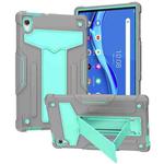 For Lenovo Tab M10 HD 2nd Gen TB-X306X T-shaped Bracket Contrast Color Shockproof PC + Silicone Flat Protective Case(Grey + Mint Green)