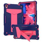 For Lenovo Tab P11 (Tab-J606F) T-shaped Bracket Contrast Color Shockproof PC + Silicone Flat Protective Case(Navy Blue + Rose Red)