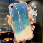For iPhone SE 2022 / SE 2020 / 8 / 7 IMD Rendering Watercolor Aurora Pattern Shockproof TPU + PC Protective Case(Cyan and Grey)