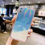 For iPhone X / XS IMD Rendering Watercolor Aurora Pattern Shockproof TPU + PC Protective Case(Cyan and Grey)