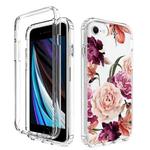 For iPhone SE 2022 / SE 2020 / 8 / 7 2 in 1 High Transparent Painted Shockproof PC + TPU Protective Case(Purple Floral)