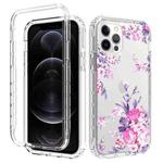 For iPhone 12 / 12 Pro 2 in 1 High Transparent Painted Shockproof PC + TPU Protective Case(Rose Flower)