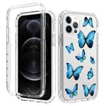 For iPhone 12 / 12 Pro 2 in 1 High Transparent Painted Shockproof PC + TPU Protective Case(Blue Butterfly)