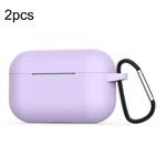 For Apple AirPods Pro 2pcs Wireless Earphone Silicone Protective Case with Hook(Hyacinth Purple)
