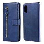 For Samsung Galaxy A02 / M02 (EU Version) Fashion Calf Texture Zipper Horizontal Flip Leather Case with Stand & Card Slots & Wallet(Blue)