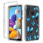 For Samsung Galaxy A21 2 in 1 High Transparent Painted Shockproof PC + TPU Protective Case(Blue Butterfly)