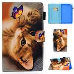 For Samsung Galaxy Tab A7 Lite 8.7 inch (2021) SM-T220 / T225 Colored Drawing Stitching Horizontal Flip Leather Case with Holder & Card Slots(Butterfly Cat)