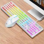 AULA T200 Round Keycap USB Cool Lighting Effect Wired Mechanical Gaming Keyboard Mouse Set, Ordinary Version(White)