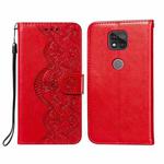 For Motorola Moto G Power (2021) Flower Vine Embossing Pattern Horizontal Flip Leather Case with Card Slot & Holder & Wallet & Lanyard(Red)