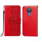 For Nokia 1.4 Flower Vine Embossing Pattern Horizontal Flip Leather Case with Card Slot & Holder & Wallet & Lanyard(Red)
