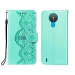 For Nokia 1.4 Flower Vine Embossing Pattern Horizontal Flip Leather Case with Card Slot & Holder & Wallet & Lanyard(Green)