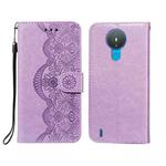 For Nokia 1.4 Flower Vine Embossing Pattern Horizontal Flip Leather Case with Card Slot & Holder & Wallet & Lanyard(Purple)